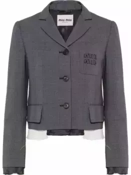 Однобортный блейзер в клетку Prince of Wales MIU MIU, серый