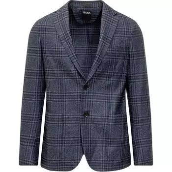 Однобортный блейзер в клетку тартан Ermenegildo Zegna, Marine Blue