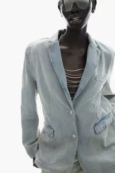 Однобортный джинсовый пиджак H&M, синий
