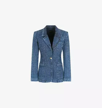 Однобортный джинсовый пиджак, украшенный стразами Emporio Armani, синий