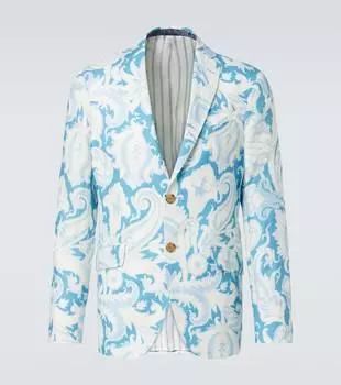 Однобортный хлопковый пиджак Printed Etro, Print On Pale Blue Base