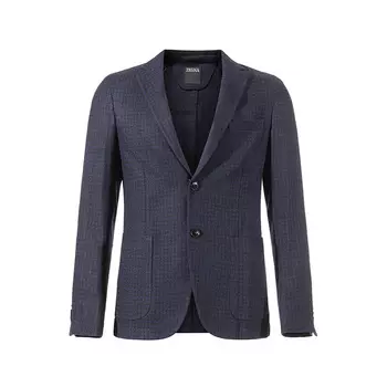 Однобортный клетчатый блейзер Ermenegildo Zegna, темно-синий