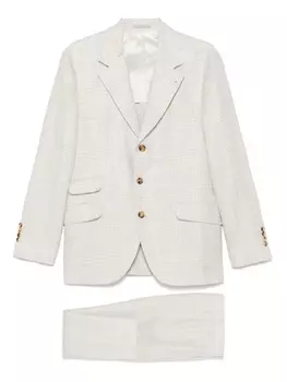Однобортный клетчатый костюм Brunello Cucinelli, нейтральный