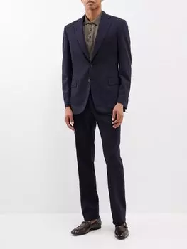 Однобортный костюм из эластичной шерсти Brioni, синий