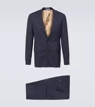 Однобортный костюм из шерсти и шелка Brunello Cucinelli, синий