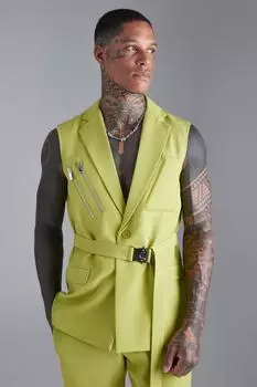 Однобортный костюмный пиджак безрукава Boohoo, лаймовый