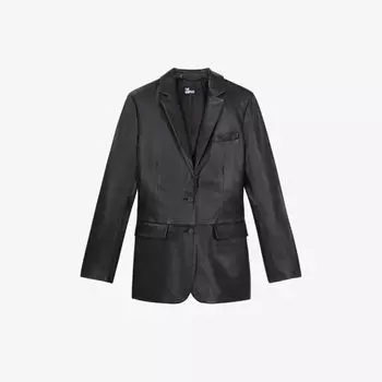 Однобортный кожаный пиджак классического кроя The Kooples, черный