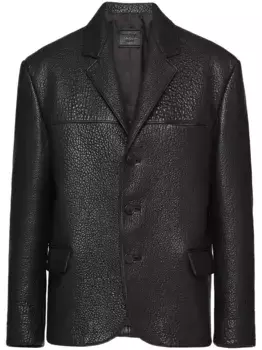 Однобортный кожаный пиджак Prada, черный