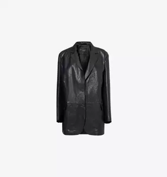 Однобортный кожаный пиджак со вставками Weekend Max Mara, черный