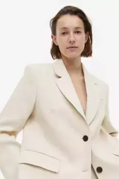 Однобортный льняной пиджак H&M, бежевый