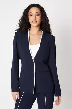 Однобортный пиджак без воротника с деталями «труба» Debenhams, темно-синий