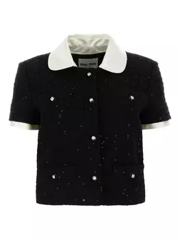 Однобортный пиджак букле Miu Miu, черный