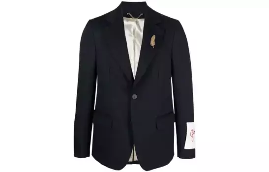 Однобортный пиджак Golden Goose с нашивкой-логотипом, темно-синий