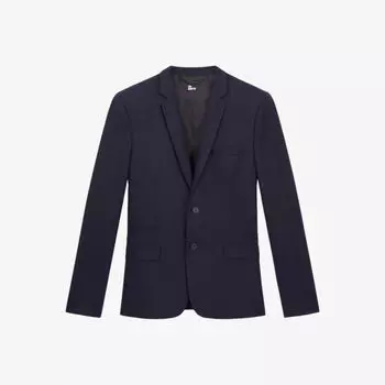 Однобортный пиджак из эластичной шерсти с боковыми карманами The Kooples, темно-синий