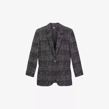 Однобортный пиджак из хлопковой смесовой шерсти в клетку The Kooples, черный
