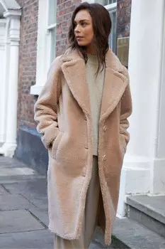 Однобортный пиджак из искусственной овчины Threadbare, коричневый