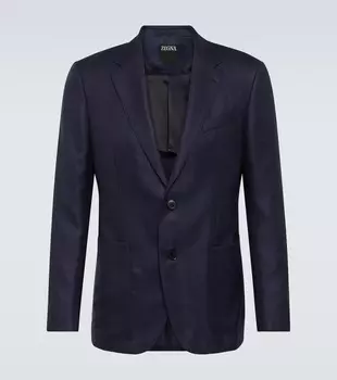 Однобортный пиджак из кашемира и шелка Zegna, синий