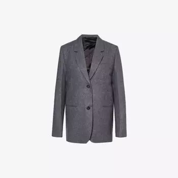 Однобортный пиджак из переработанной шерсти с вырезом на лацканах Toteme, серый