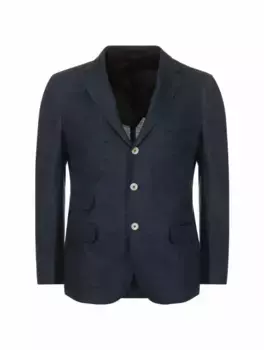 Однобортный пиджак из смеси льна и хлопка Eleventy, тёмно-синий