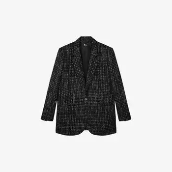 Однобортный пиджак из смесового хлопка с зубчатым воротником The Kooples, черный