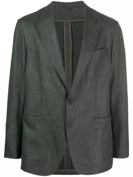 Однобортный пиджак из смесовой шерсти Canali, зеленый