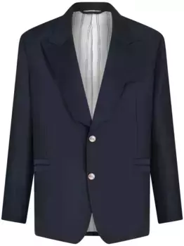 Однобортный пиджак из смесовой шерсти ETRO, синий