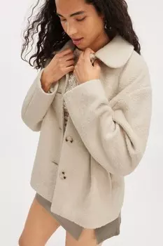 Однобортный пиджак из смесовой шерсти Monki, бежевый