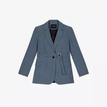 Однобортный пиджак из смесовой шерсти стрейч с поясом Maje, цвет bleus