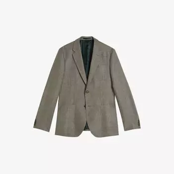 Однобортный пиджак приталенного кроя Taylorj из смесовой льна и шерсти Ted Baker, зеленый