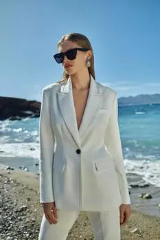 Однобортный пиджак прямого кроя с отделкой из крупной ткани Karen Millen, белый