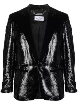 Однобортный пиджак с эффектом металлик Philipp Plein, черный