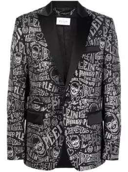 Однобортный пиджак с логотипом Philipp Plein, черный