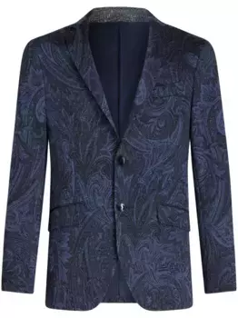 Однобортный пиджак с принтом пейсли ETRO, синий
