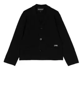 Однобортный пиджак с вышитым логотипом Emporio Armani Kids, черный