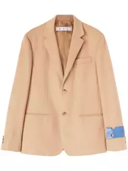 Однобортный пиджак с вышитым логотипом OFF-WHITE, коричневый