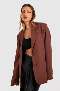 Однобортный пиджак свободного кроя строгого кроя boohoo, коричневый