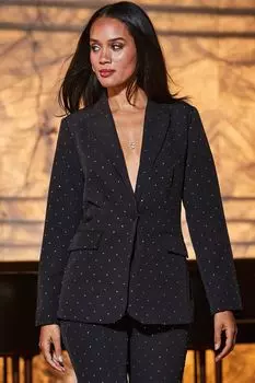 Однобортный пиджак украшенный хрустальными заклепками Sosandar, черный