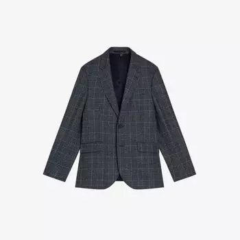 Однобортный пиджак в клетку Alfiej из смеси шерсти и кашемира Ted Baker, синий
