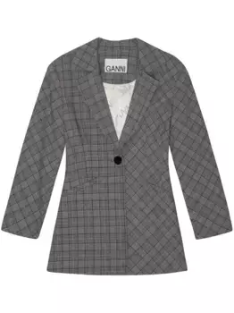 Однобортный пиджак в клетку GANNI, серый