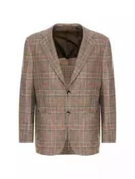 Однобортный пиджак в клетку Kiton, коричневый