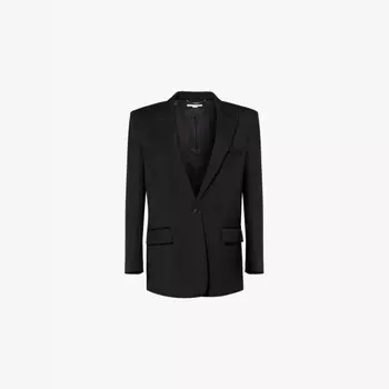 Однобортный шерстяной блейзер с подкладкой на плечах большого размера Stella Mccartney, черный