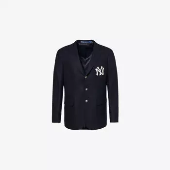 Однобортный шерстяной пиджак с фирменной аппликацией из коллекции Polo Ralph Lauren x MBL Polo Ralph Lauren, синий