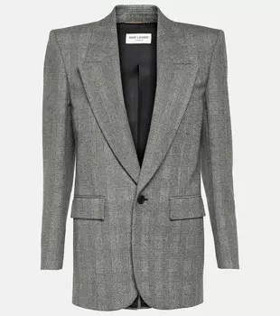 Однобортный шерстяной пиджак в клетку Saint Laurent, серый