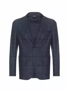Однобортный шерстяной пиджак в клетку Zegna, тёмно-синий