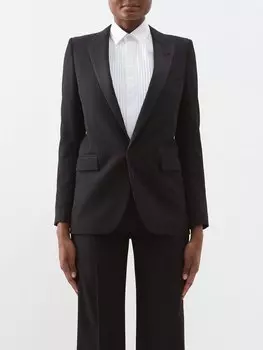 Однобортный смокинг из шерстяной ткани de poudre Saint Laurent, черный