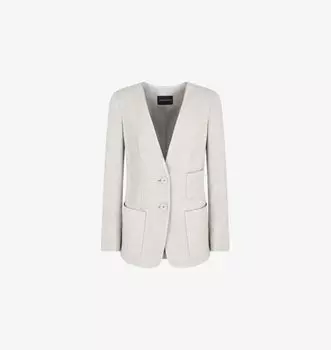 Однобортный тканый блейзер без лацканов Emporio Armani, серый