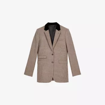 Однобортный тканый блейзер с узором «гусиная лапка» The Kooples, бежевый