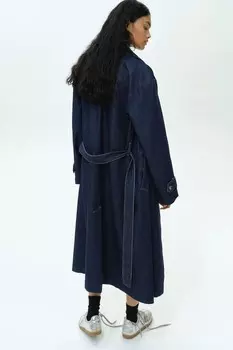 Однобортный тренч из твила H&M, синий