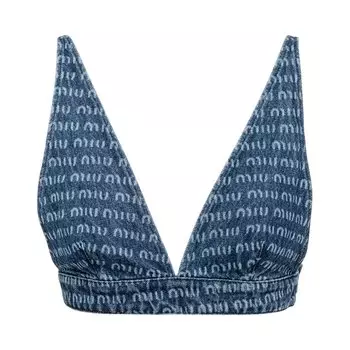 Однобортный твидовый топ Miu Miu темно-синий