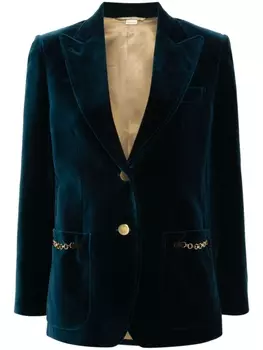 Однобортный велюровый блейзер Gucci, синий